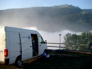 'Hotelblick' von Schlans auf die darunterliegende Nebeldecke des Rheins