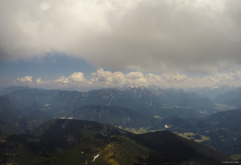 34: Blick zurück vom Sonntagshorn (an der Grenze zu D) auf den Abflugpunkt Mühlsturzhorn